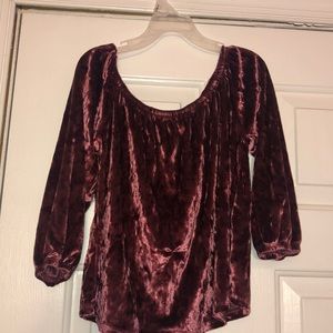burgundy velvet off the shoulder crop top